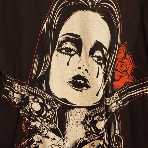 Kill It Clothing 2 Gun Salute Chica Tattoo Shirt Rose Pistol tee - Picture 2 of 8